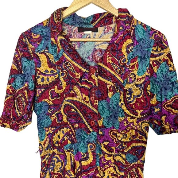 Vintage JB Wright 12 Petite Mod Shirt Dress Jewel Tone Paisley‎ Maximalist 80s - Picture 2 of 6